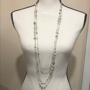 Stella & Dot Madeline Pearl and Silver Long Necklace